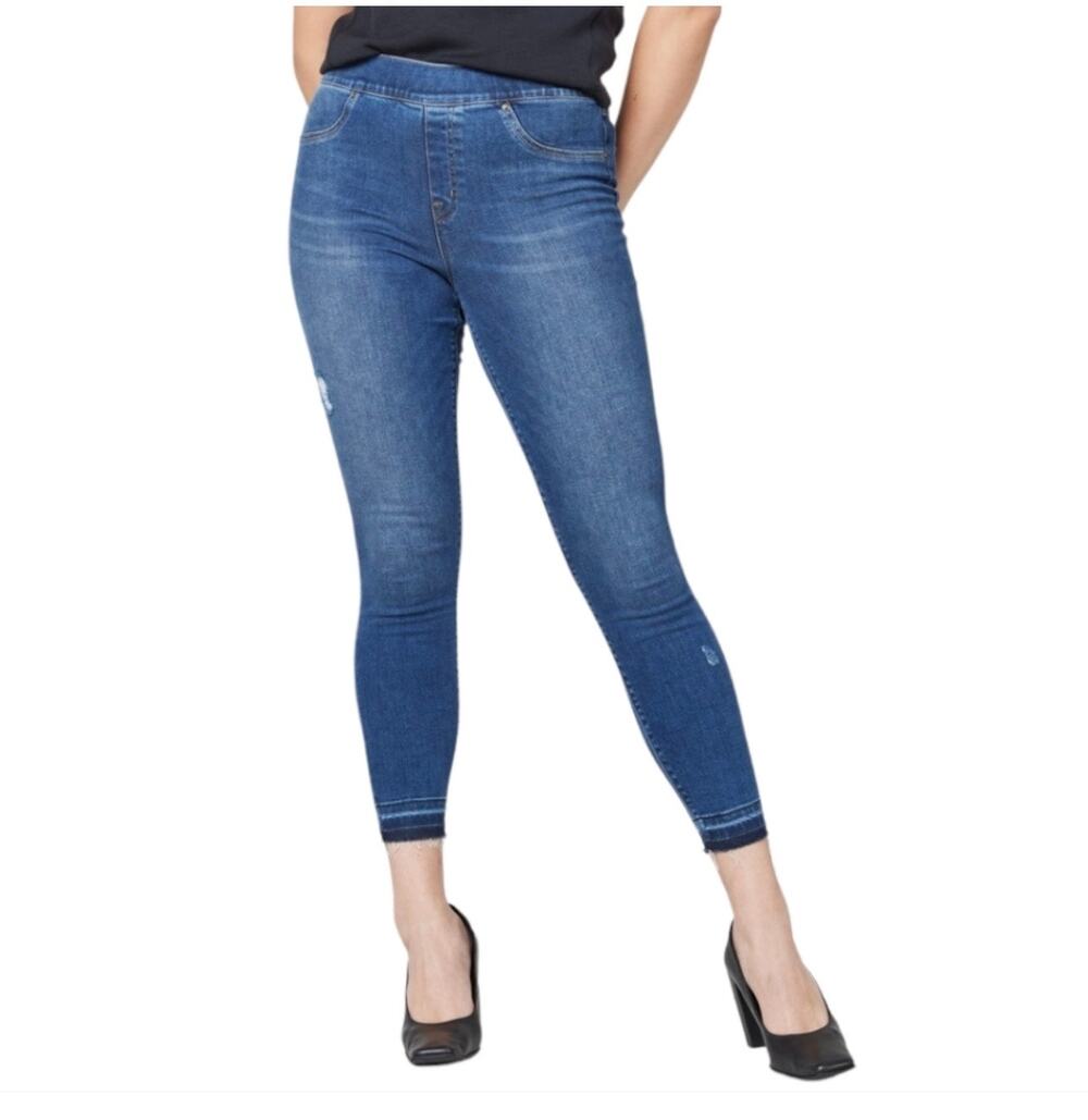 Spanx Women's Distressed Ankle Skinny High Rise Jeans XLT Raw Hem Tummy‎ Control
